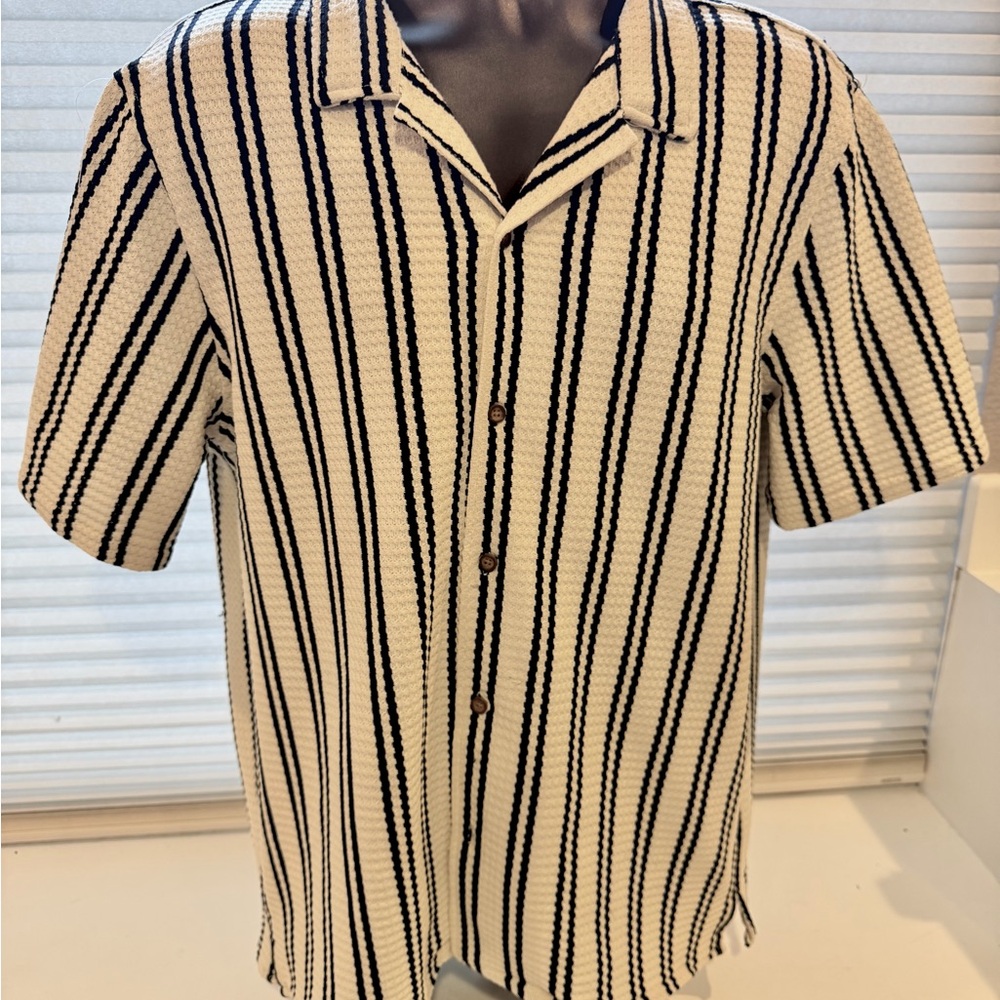 Ruxen Camp Shirt Button Up Striped Short Sleeve Men's Shirt XL